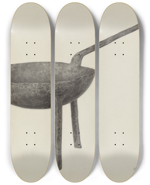 Triptych art skateboard deck of Alfred Goldstein Skillet by Alfred Goldstein