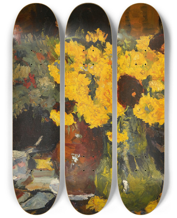 Triptych art skateboard deck of Petr Ivanovich Kelin Still Life by Petr Ivanovich Kelin (1874-1946)
