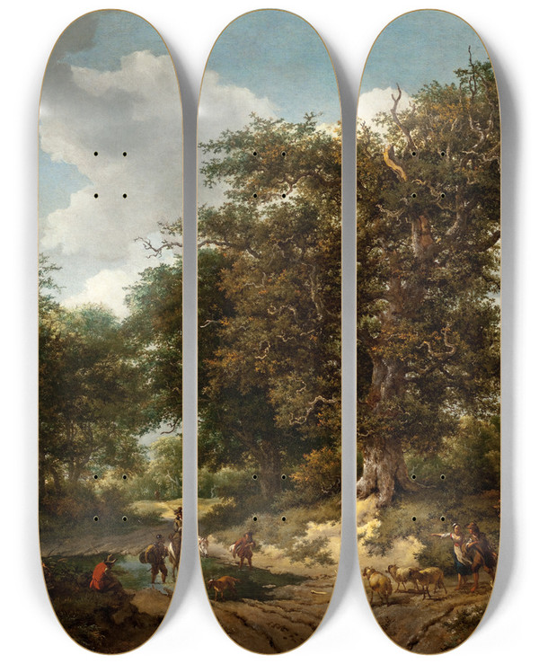 Triptych art skateboard deck of Jacob Van Ruisdael The Great Oak by Jacob Van Ruisdael (1628-1682)