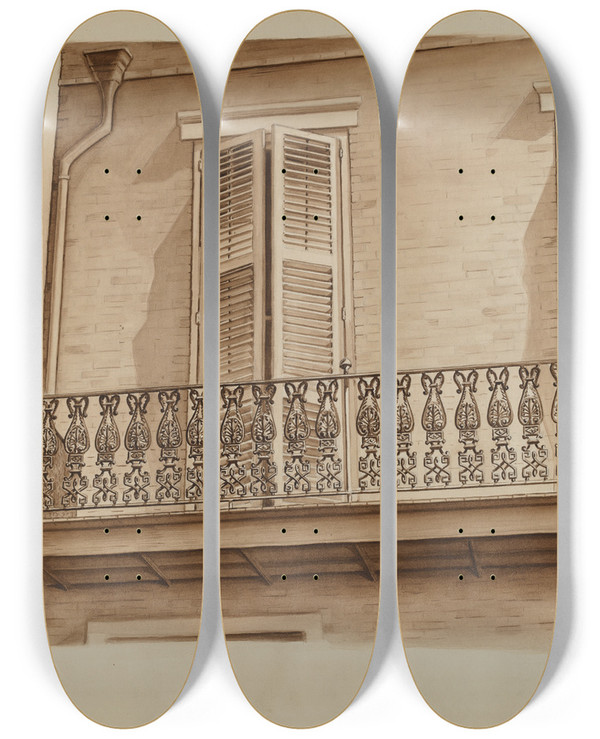 Triptych art skateboard deck of Al Curry Cast Iron Balcony Rail_3 by Al Curry (20-)
