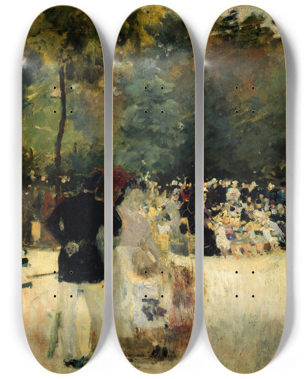 Triptych art skateboard deck of Emile Antoine Guillier Le Guignol Du Jardin Des Tuileries by Emile Antoine Guillier (1849-1883)