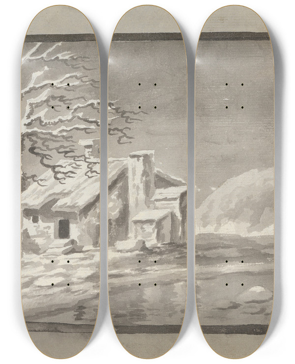 Triptych art skateboard deck of James Miller House With Tree by James Miller (1773-1814)