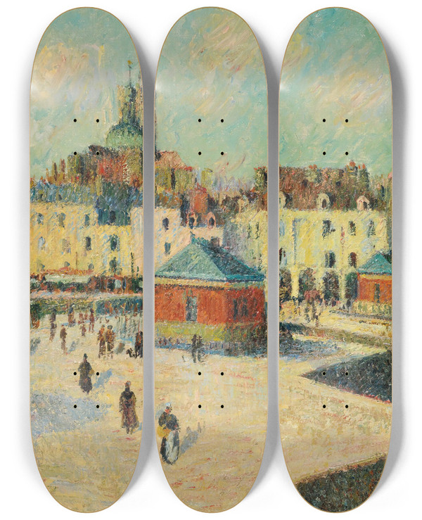 Triptych art skateboard deck of Gustave Loiseau Dieppe Le Quai De Carenage by Gustave Loiseau (1865-1935)