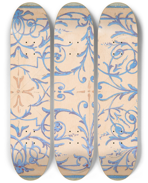 Triptych art skateboard deck of Julesedmondcharles Lachaise Partial Design For A Decorative Panel Painted In Rinceaux by Jules-Edmond-Charles Lachaise (1897)
