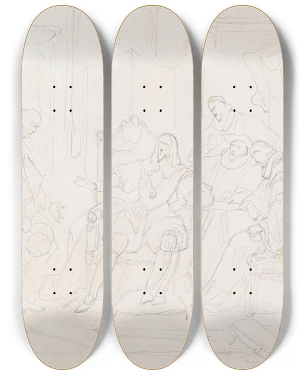 Triptych art skateboard deck of Nicaise De Keyser Book Illustration_8 by Nicaise De Keyser (1813-1887)