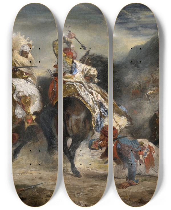 Triptych art skateboard deck of Eugne Delacroix The Combat Of The Giaour And Hassan by Eugene Delacroix (1798-1863)