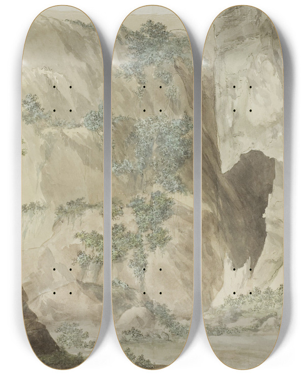 Triptych art skateboard deck of Abrahamlouisrodolphe Ducros Buitenwand Van De Grot Oreille De Denys by Abraham-Louis-Rodolphe Ducros (1748-1810)