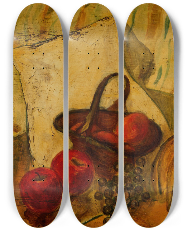 Triptych art skateboard deck of Alfred Henry Maurer Still Life Of Fruit In A Basket by Alfred Henry Maurer (1868-1932)