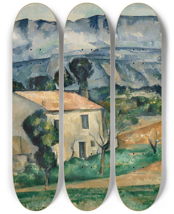 Triptych art skateboard deck of Paul Czanne House In Provence by Paul Cezanne (1839-1906)