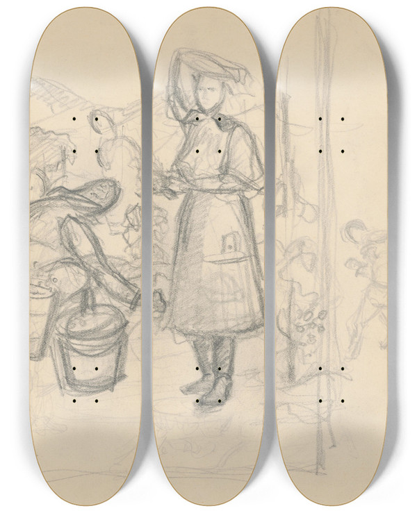Triptych art skateboard deck of Tefan Polkorb Grape Picking by Stefan Polkorab