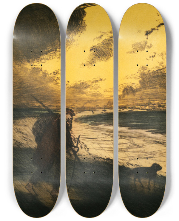 Triptych art skateboard deck of Jean Franois Raffalli Lorage by Jean Francois Raffaelli (1850-1924)