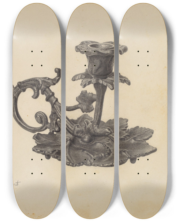 Triptych art skateboard deck of Helen Hobart Candlestick by Helen Hobart