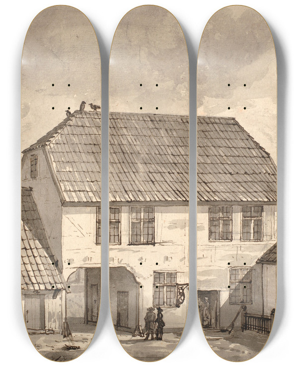 Triptych art skateboard deck of Johan Christian Dahl Gaardinterir Fra Sor by Johan Christian Dahl (1788-1857)