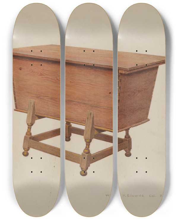 Triptych art skateboard deck of William H Edwards Dough Bin by William H Edwards