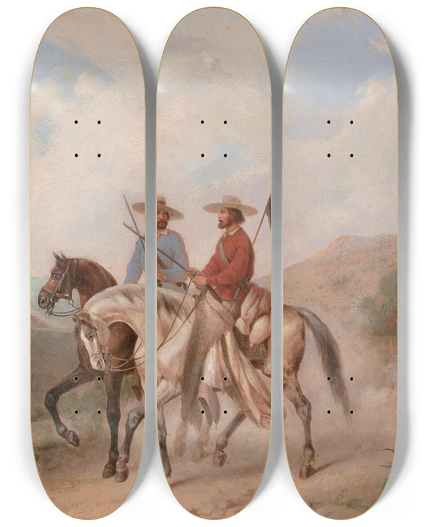 Triptych art skateboard deck of Manuel Serrano Chicanos by Manuel Serrano (1814-1883)