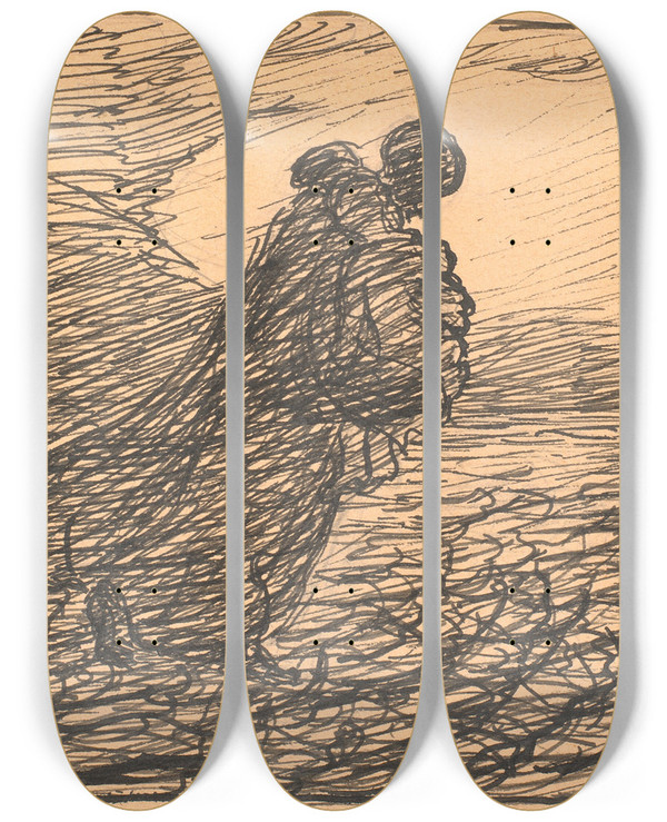 Triptych art skateboard deck of Fritz Syberg Dden Gr Bort Med Barnet by Fritz Syberg (1862-1939)