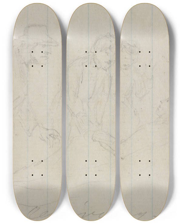 Triptych art skateboard deck of William Sidney Mount Reviving by William Sidney Mount (1807-1868)