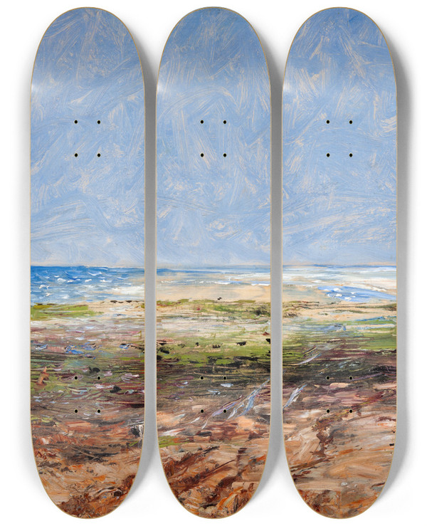 Triptych art skateboard deck of Carl Fredrik Hill Coast Scene Lucsurmer by Carl Fredrik Hill (1849-1911)