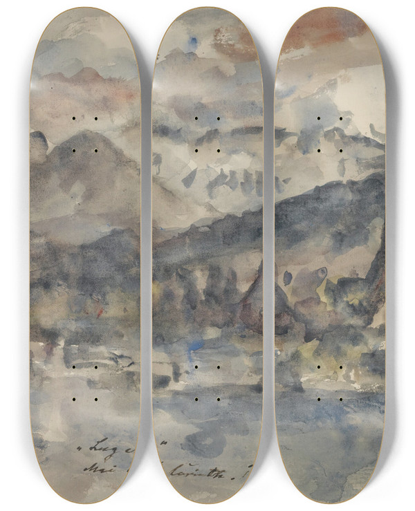 Triptych art skateboard deck of Lovis Corinth Blick Auf Luzern View Of Lucerne by Lovis Corinth (1858-1925)
