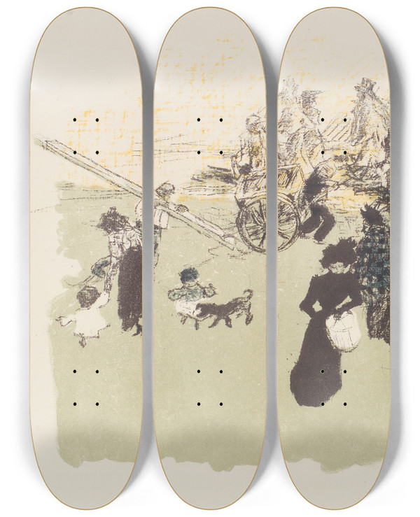 Triptych art skateboard deck of Pierre Bonnard Coin De Rue by Pierre Bonnard (1867-1947)