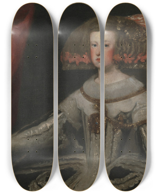 Triptych art skateboard deck of Follower Of Diego Velzquez Mariana Of Austria 16341696 Queen Of Spain by Follower Of Diego Velazquez (1599-1660)