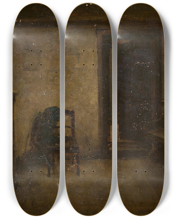 Triptych art skateboard deck of Curt Agthe Room Interior by Curt Agthe (1862-1943)