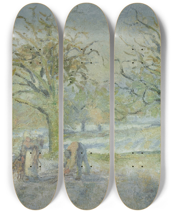 Triptych art skateboard deck of Camille Pissarro Paysage Dhiver by Camille Pissarro (1830-1903)