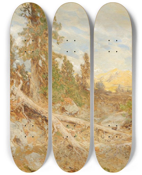 Triptych art skateboard deck of Eduard Peithner Von Lichtenfels Windthrow by Eduard Peithner Von Lichtenfels (1833-1913)