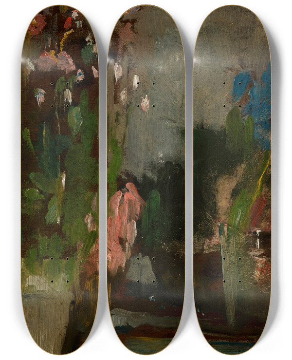 Triptych art skateboard deck of Olga Boznanska Flowers On A Terrace by Olga Boznanska (1865-1940)