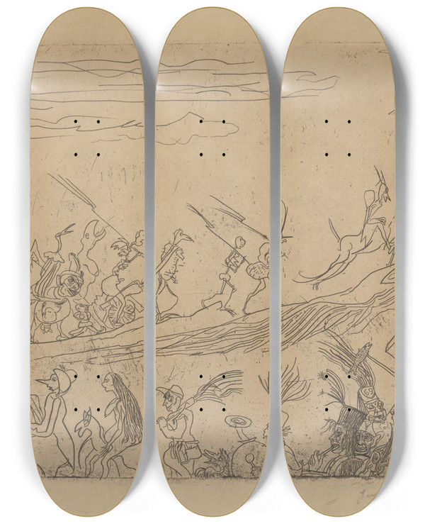 Triptych art skateboard deck of James Ensor Helse Optocht by James Ensor (1860-1949)
