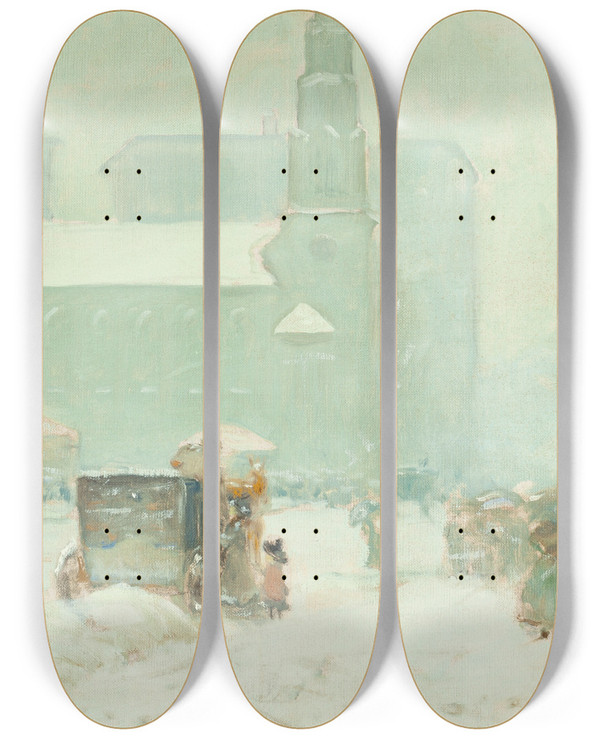 Triptych art skateboard deck of Arthur Clifton Goodwin Park Street Boston by Arthur Clifton Goodwin (1864-1929)