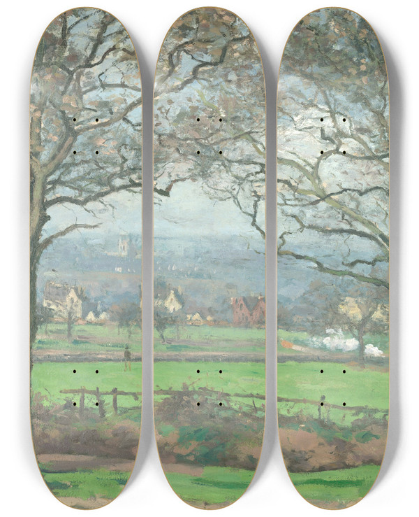 Triptych art skateboard deck of Camille Pissarro Near Sydenham Hill by Camille Pissarro (1830-1903)