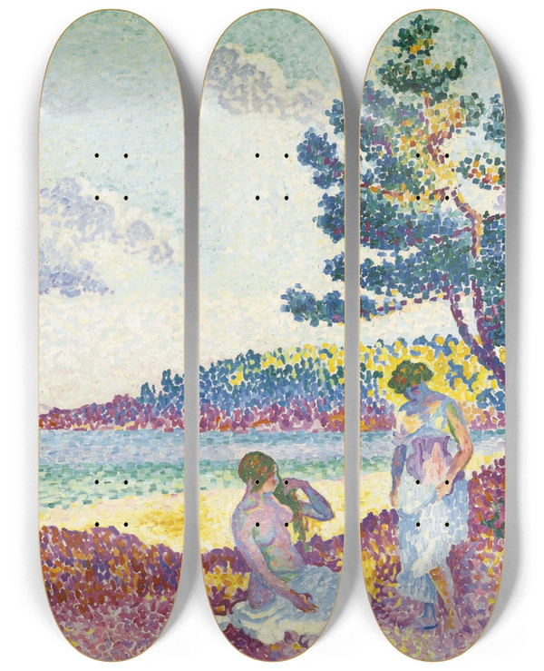 Triptych art skateboard deck of Henriedmond Cross Baigneuses_2 by Henri-Edmond Cross (1856-1910)