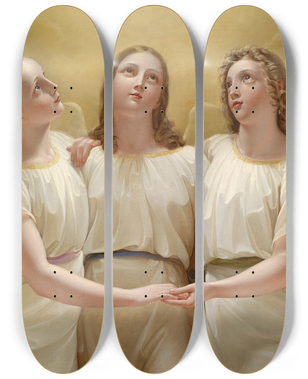 Triptych art skateboard deck of Franz Kadlik Three Guardian Angels by Franz Kadlik (1786-1840)
