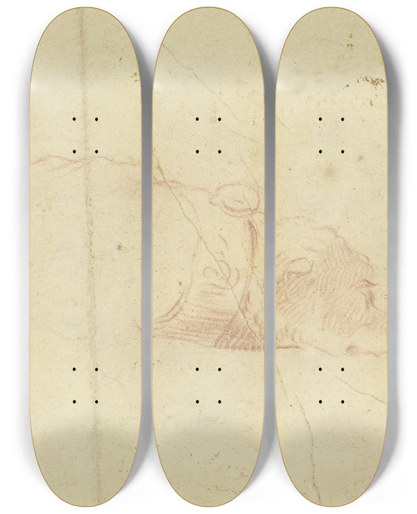 Triptych art skateboard deck of Johann Heinrich Roos A Dogs Head by Johann Heinrich Roos (1631-1685)