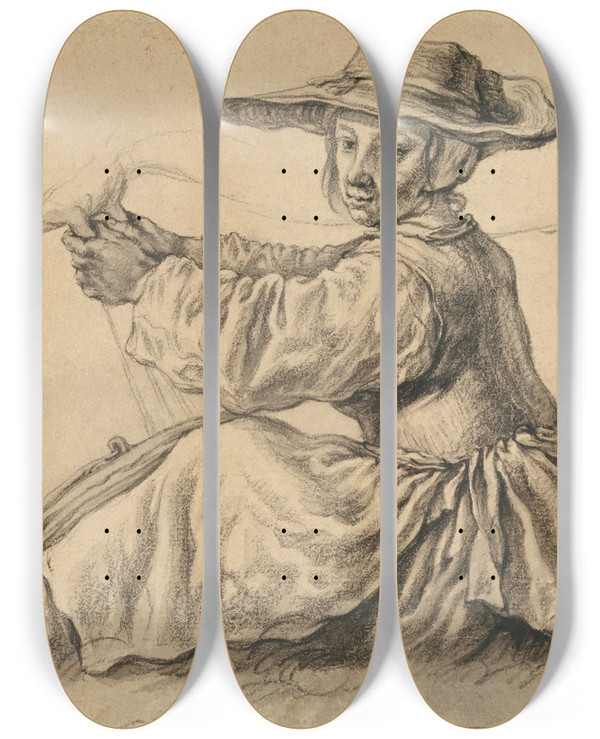 Triptych art skateboard deck of Aelbert Cuyp A Milkmaid by Aelbert Cuyp (1620-1691)