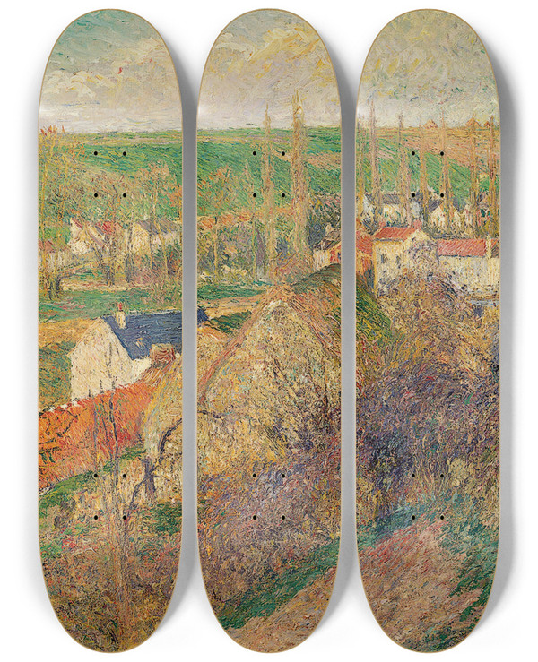 Triptych art skateboard deck of Camille Pissarro Vue Sur Le Village Dosny_2 by Camille Pissarro (1830-1903)