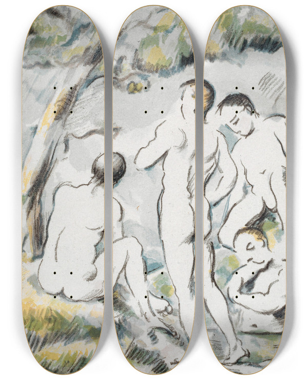 Triptych art skateboard deck of Paul Czanne Les Baigneurs Petite Planche by Paul Cezanne (1839-1906)