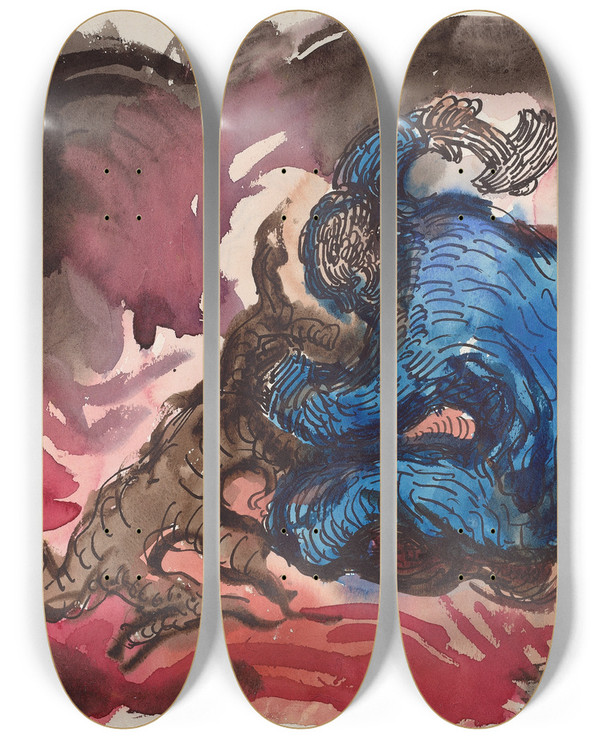 Triptych art skateboard deck of Wilhelm Morgner Hlzfaller by Wilhelm Morgner (1891-1917)