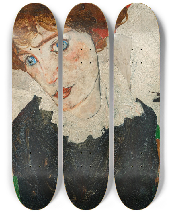 Triptych art skateboard deck of Egon Schiele Portrait Of Wally Neuzil by Egon Schiele (1890-1918)