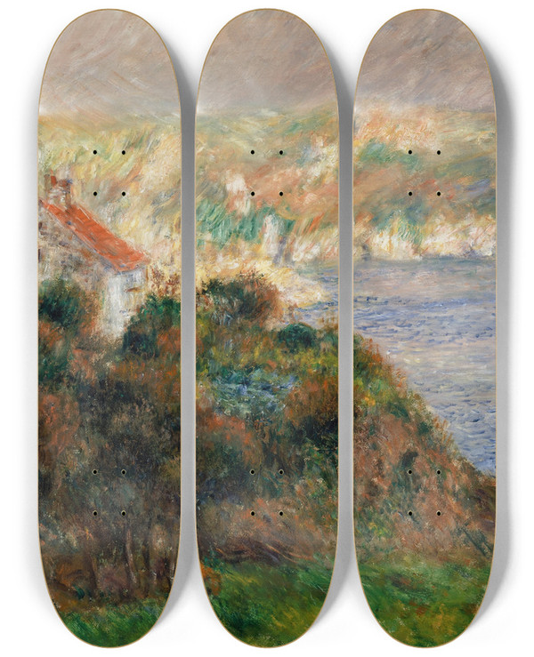Triptych art skateboard deck of Pierreauguste Renoir Fog On Guernsey Brouillard Guernsey by Pierre-Auguste Renoir (1841-1919)