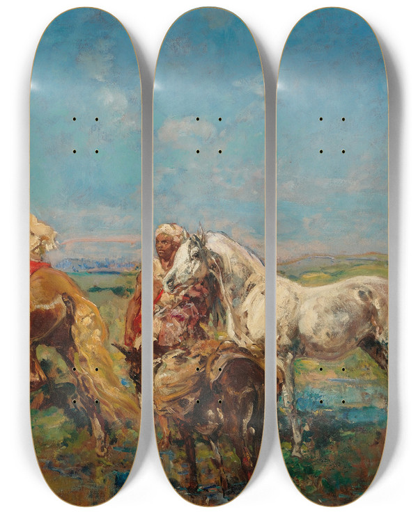 Triptych art skateboard deck of Henri Milien Rousseau Groupe Darabes Labreuvoir by Henri milien Rousseau (1875-1933)