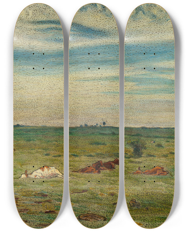 Triptych art skateboard deck of Nils Kreuger Siesta On Land by Nils Kreuger (1858-1930)