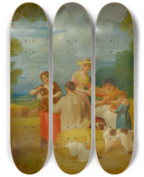 Triptych art skateboard deck of Francis Wheatley Noon by Francis Wheatley (1747-1801)