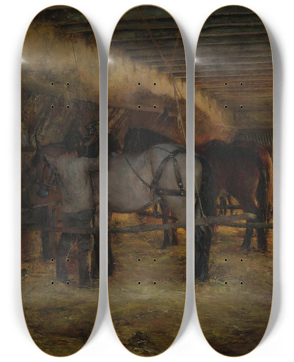 Triptych art skateboard deck of Pascaladolphejean Dagnanbouveret A Stable by Pascal-Adolphe-Jean Dagnan-Bouveret (1852-1929)