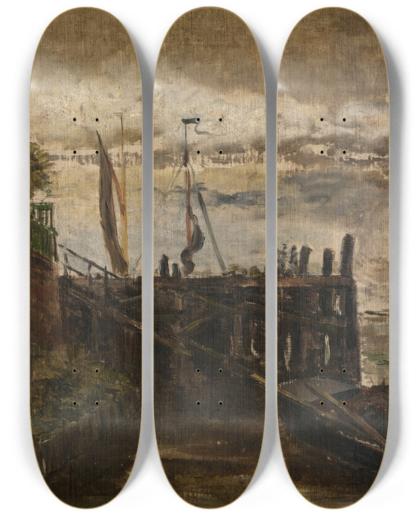 Triptych art skateboard deck of Constantin Meunier Rupelmonde by Constantin Meunier (1831-1905)