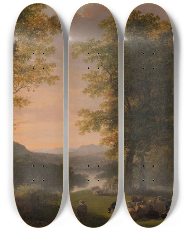 Triptych art skateboard deck of Jan Willem Pieneman Arcadian Landscape by Jan Willem Pieneman (1779-1853)