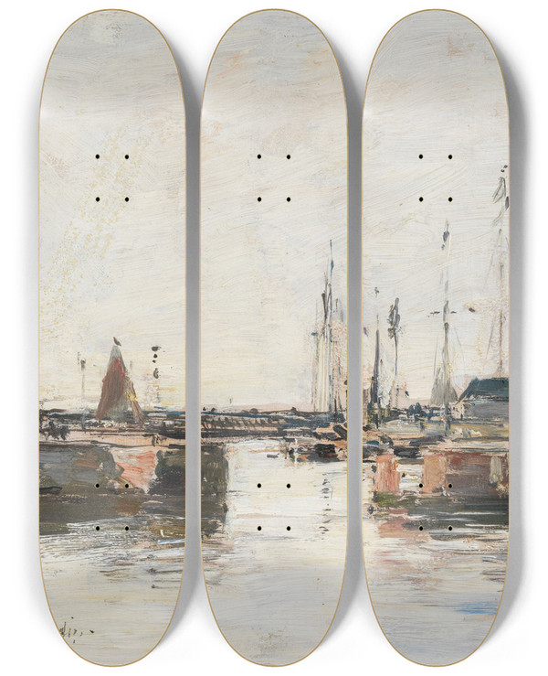 Triptych art skateboard deck of Eugne Boudin Le Sas Trouville by Eugene Boudin (1824-1898)