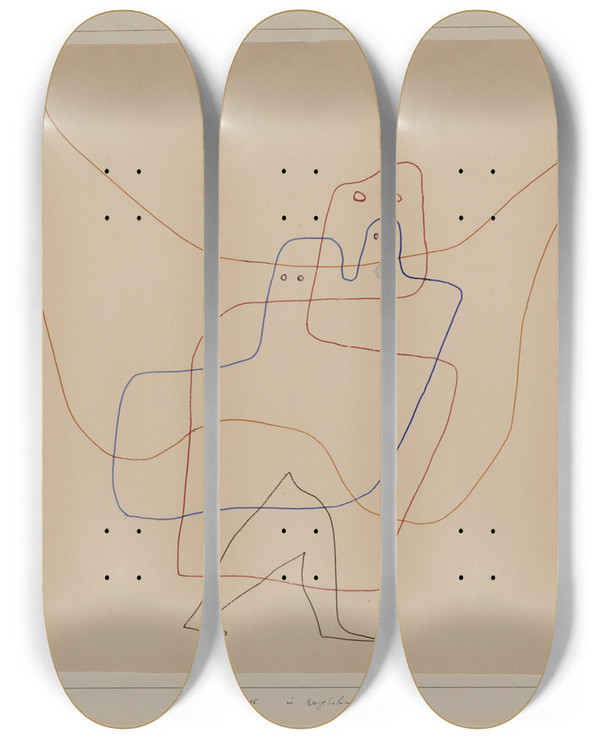 Triptych art skateboard deck of Paul Klee In Angels Care by Paul Klee (1879-1940)