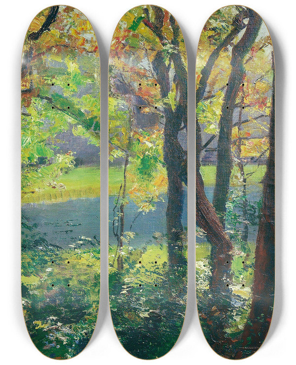 Triptych art skateboard deck of Hermann Groeber Langbrgner See by Hermann Groeber